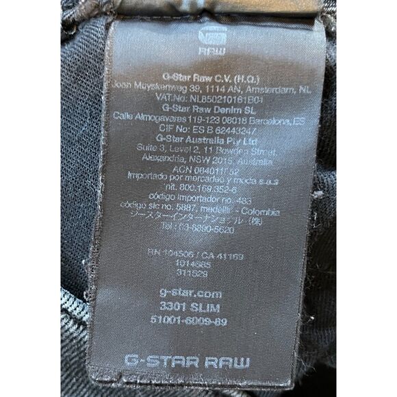 G-STAR RAW Black 3301 Slim Tapered Denim Jeans Pants Trousers  Mens Size 30 - Picture 4 of 11